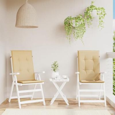 Stoelkussens 2 st hoge rug 120x50x4 cm stof gemleerd beige Stoelkussens 2 st hoge rug 120x50x4 cm stof gemleerd beige