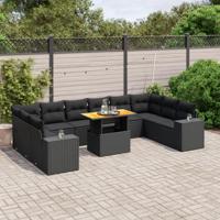 11-delige Loungeset met kussens poly rattan zwart - thumbnail