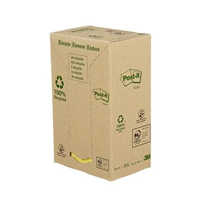 Post-it Recycled notes, 100 vel, ft 38 x 51 mm, geel, pak van 24 blokken