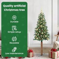 VidaXL Slanke kerstboom groen 150 cm pvc en massief dennenhout - thumbnail