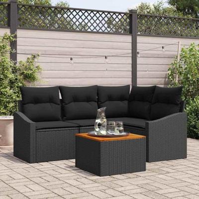 Tuinbankenset met opslag 5 pcs Zwart poly rattan