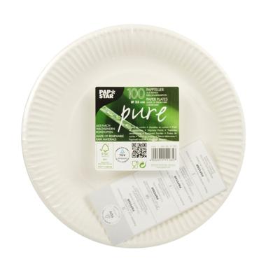 Bord "pure", rond, wit, diameter 23 cm, uit karton, pak van 100 stuks