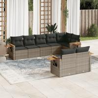 8-delige Loungeset met kussens poly rattan grijs - thumbnail