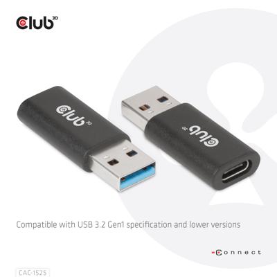 club3D CAC-1525 USB-adapter USB 3.2 Gen1 (USB 3.0 / USB 3.1 Gen1) USB-A stekker, USB-C bus Zwart club3D CAC-1525 USB-adapter USB 3.2 Gen1 (USB 3.0 / USB 3.1 Gen1) USB-A stekker, USB-C bus Zwart