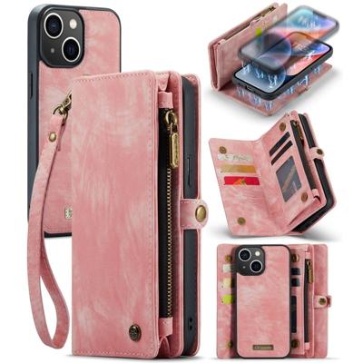 Caseme - iPhone 15 Plus - Vintage 2 in 1 portemonnee hoes - Lichtroze Caseme - iPhone 15 Plus - Vintage 2 in 1 portemonnee hoes - Lichtroze