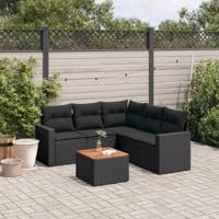 6-delige Loungeset met kussens poly rattan zwart - thumbnail