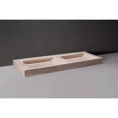 Wastafel Forzalaqua Bellezza Doppio Travertin Gezoet 160,5x51,5x9 cm Met 2 Kraangaten