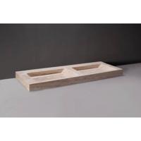 Wastafel Forzalaqua Bellezza Doppio Travertin Gezoet 160,5x51,5x9 cm Met 2 Kraangaten - thumbnail