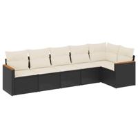 6-delige Loungeset met kussens poly rattan zwart - thumbnail