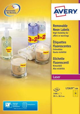 Etiket Avery L7263Y-100 99.1x38.1mm neon geel 1400 etiketten
