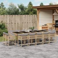 15-delige Tuinset met kussens poly rattan gemengd beige - thumbnail