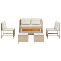 Tuinbankenset met kussen 6 pcs Beige en Crème poly rattan - thumbnail