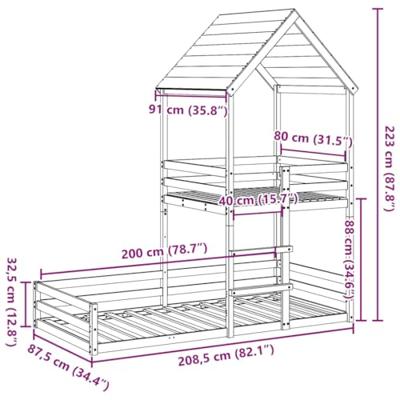 Kinderbed met huisje massief grenenhout wasbruin 80x200 cm