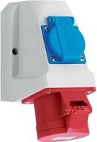 Wandcontactdoos combi opbouw 16A 5-polig Rood + WCD 230V - thumbnail