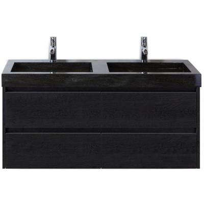 Dante Badmeubelset 120 cm - Black Oak - Wastafel Hardsteen Wit Lucca Dubbel