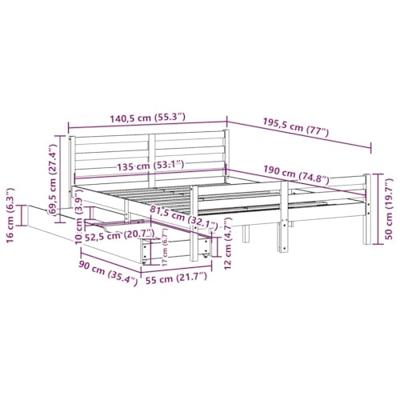 Bedframe zonder matras massief grenenhout wit 135x190 cm Bedframe zonder matras massief grenenhout wit 135x190 cm