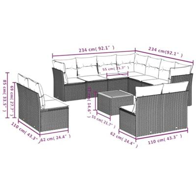 12-delige Loungeset met kussens poly rattan zwart 12-delige Loungeset met kussens poly rattan zwart