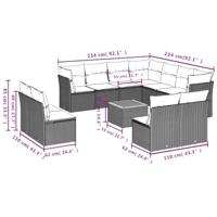 12-delige Loungeset met kussens poly rattan zwart - thumbnail
