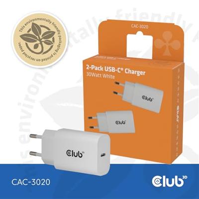 Club3D CAC-3020 USB-C® oplader, 30 watt, 2 stuks, wit