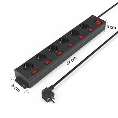 Hama Stekkerdoos, 6-voudig, overspanningsbev., 90 , ind. schakelbaar,1,4m Kabel Zwart - thumbnail