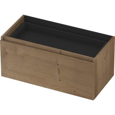 INK - Onderkast 1L met Binnenlade Greeploos Houten Keerlijst Fineer Zonder Sifonuitsparing in Binnenlade - 900x450x400 Mm - Ash Grey Fineer