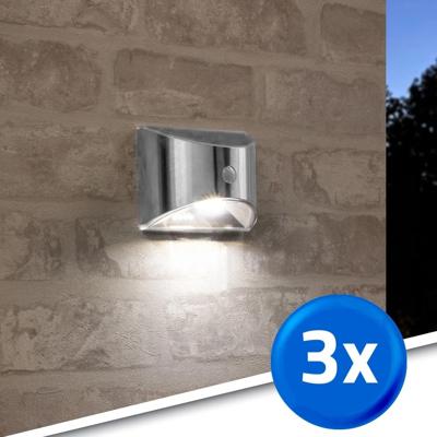 3x solar wandlamp flint rvs met bewegingsmelder op zonne energie