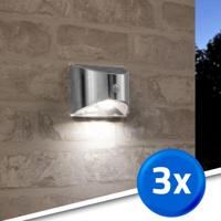 3x solar wandlamp flint rvs met bewegingsmelder op zonne energie - thumbnail