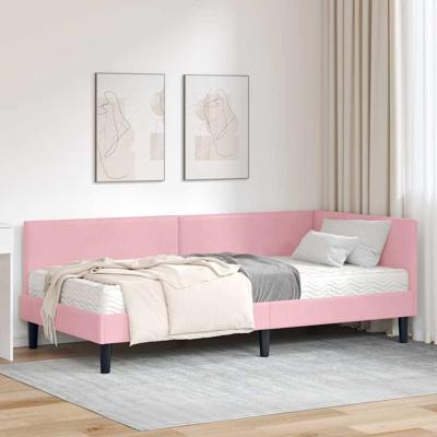 Hoekbedframe met Matras Anders 2 pcs Grijs Fluweel