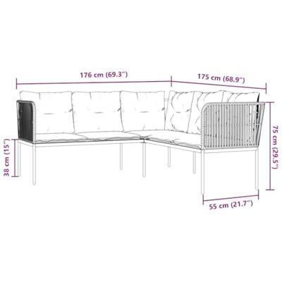 Loungeset met kussens staal en textileen zwart - thumbnail