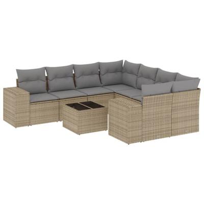 9-delige Loungeset met kussens poly rattan beige