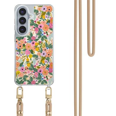 Samsung Galaxy S26 hoesje met beige koord - Pink garden Samsung Galaxy S26 hoesje met beige koord - Pink garden