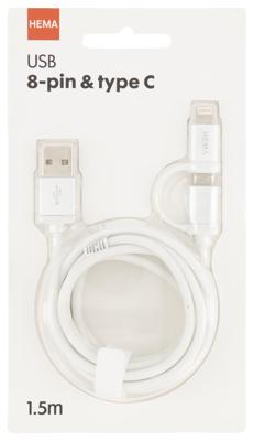 HEMA USB laadkabel 8-pin & type C