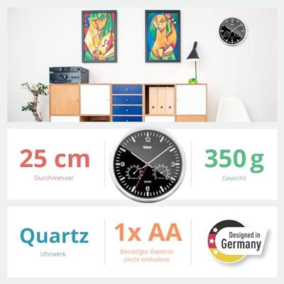 Mebus 56731 Wandklok Kwarts 25 cm x 40 mm Zilver