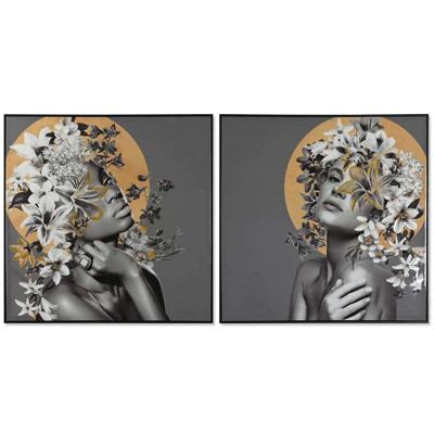 Schilderij Home ESPRIT Blommor Modern 100 x 3,5 x 100 cm (2 Stuks)