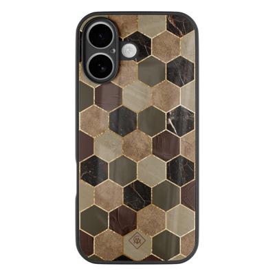 iPhone 16 glazen hardcase - Kubus bruin groen