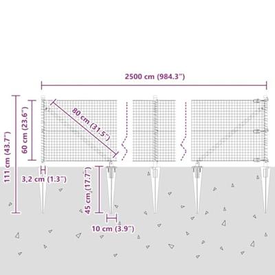 VidaXL Afrasteringspaal grijs 25 x 0,6 m (25 x 25 mm gaas)