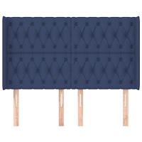 Hoofdbord met randen 147x16x118/128 cm stof blauw - thumbnail