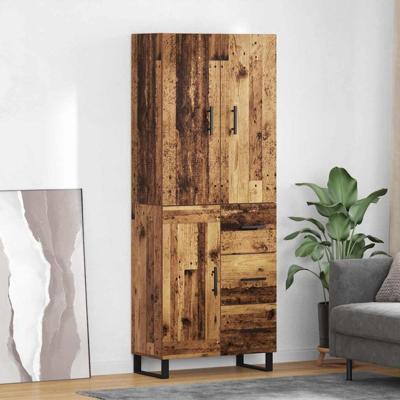 Hoge kast met lade 2 pcs Oud Hout Geengineerd Hout en Glas