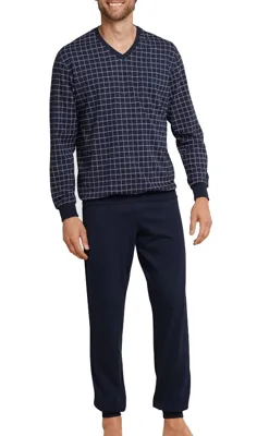 Pyjama heren katoen - Dark Sapphire - Nos - 100% Katoenen tricot heren pyjama blauw