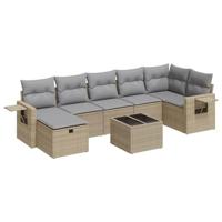 8-delige Loungeset met kussens poly rattan beige - thumbnail