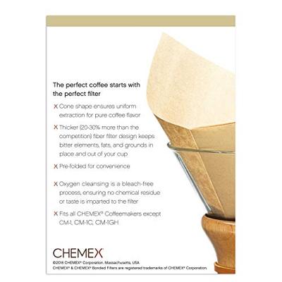 Chemex koffiefilters - FSU-100 Bonded (gevouwen) & natuurlijk - 100 stuks