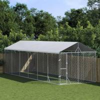 Hondenkennel met dak 3x9x2,5 m gegalvaniseerd staal zilverkleur - thumbnail