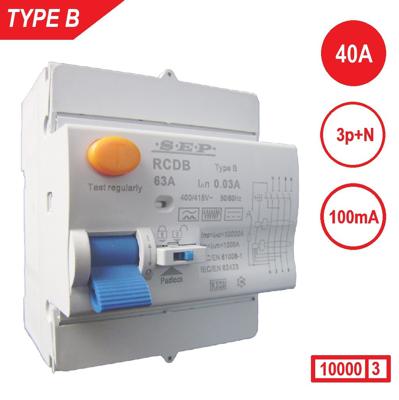 Aardlekschakelaar 3p+N 40A 30mA Type B 10 kA SEP RCD-B4040