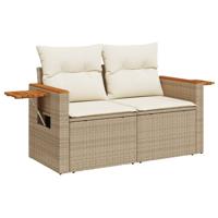 7-delige Loungeset met kussens poly rattan beige - thumbnail