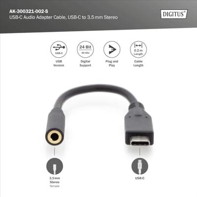 Digitus Audio Adapterkabel [1x USB-C stekker - 1x Jackplug female 3,5 mm] AK-300321-002-S 20.00 cm Flexibel