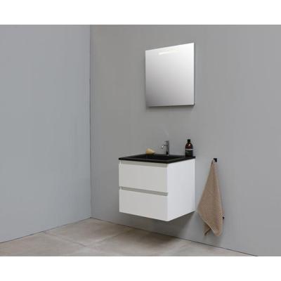 On-Line Badkamermeubelset - 60 cm - Voorgemonteerd - Ladestructuur - Acryl Wastafel - 1 Kraangat - Spiegel met LED-Verlichting - Hoogglans Wit