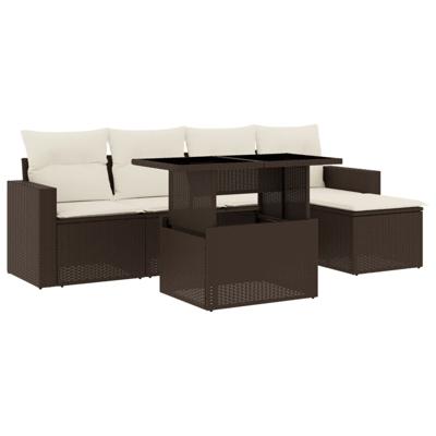 6-delige Loungeset met kussens poly rattan bruin - thumbnail