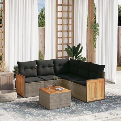 5-delige Loungeset met kussens poly rattan grijs - thumbnail