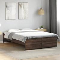 Bedframe bewerkt hout metaal bruin eikenkleur 140x190 cm - thumbnail