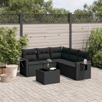 6-delige Loungeset met kussens poly rattan zwart - thumbnail